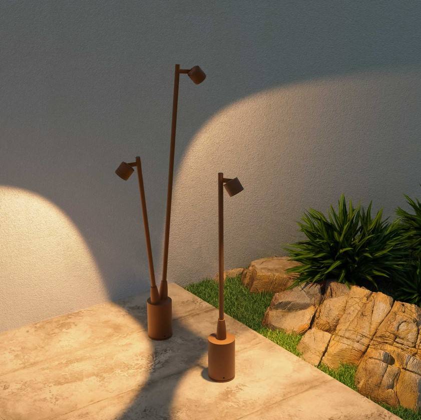 Borne avec double éclairage pour éclairer des espaces terrasses, jardins et allées en extérieur : Modèle FINT double 
