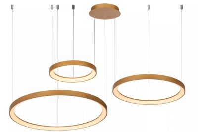 Luminaire suspendu circulaire avec plusieurs anneaux doré mat led intégrée dimmable : Modèle Vidal Triple Gold