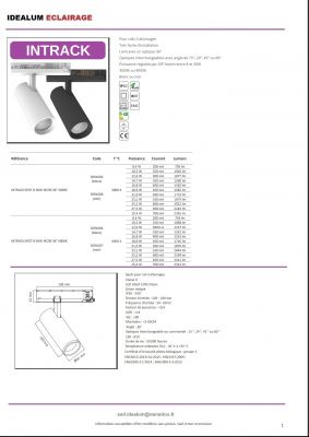 Spot LED multi puissances 8-30w blanc ou noir pour rail triphasé : Modèle INTRACK